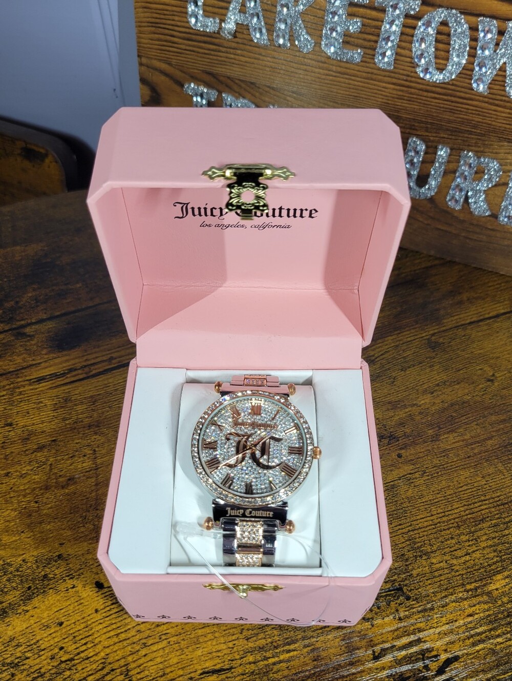 Juicy Couture Rose Gold and Pink Crystal Rhinestone encrusted Watch